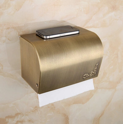 Antique Brass Bathroom Toilet Paper Box Holder Can Put Phone on It TAB138 - Click Image to Close