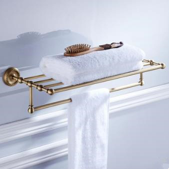 Antique Brass 24 Inch Bathroom Shelf With Towel Bar TAB2004