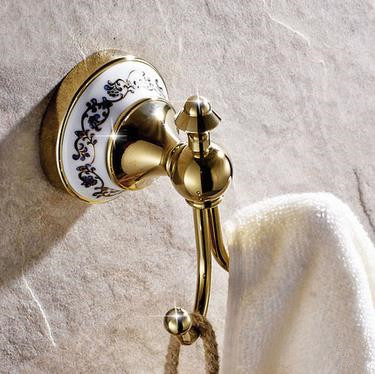 Antique Golden Printed With Ceramics Antique Bathroom Robe Hook TAB79G - Click Image to Close