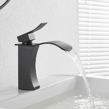 Modern Single Handle Black Brass Waterfall Mixer Water Bathroom Sink Tap TB0108 - Click Image to Close