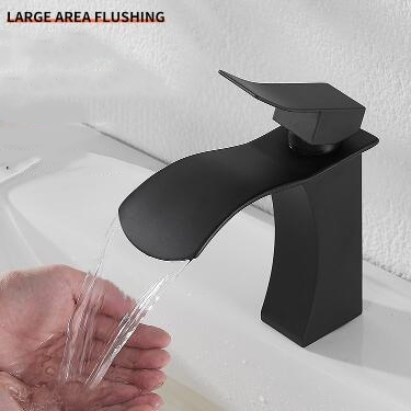 Modern Single Handle Black Brass Waterfall Mixer Water Bathroom Sink Tap TB0108 - Click Image to Close