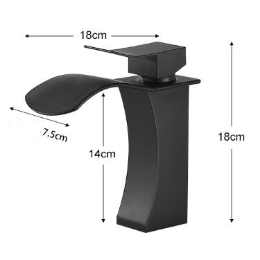 Modern Single Handle Black Brass Waterfall Mixer Water Bathroom Sink Tap TB0108 - Click Image to Close