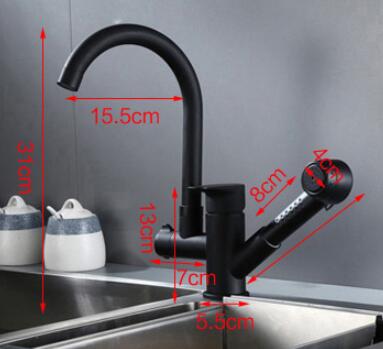 Kitchen Tap Black Bronze Brass Pull Out Rotatable Kitchen Sink Tap TB0139 - Click Image to Close