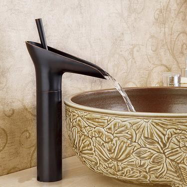 Antique Black Bronze Brass Waterfall Bathroom Sink Tap High Version TB01550H - Click Image to Close