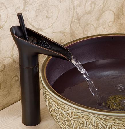 Antique Black Bronze Brass Waterfall Bathroom Sink Tap High Version TB01550H - Click Image to Close