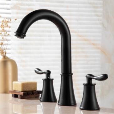 Antique Basin Tap Black Brass Finished Two Handles Mixer Bathroom Sink Tap TB0158 - Click Image to Close