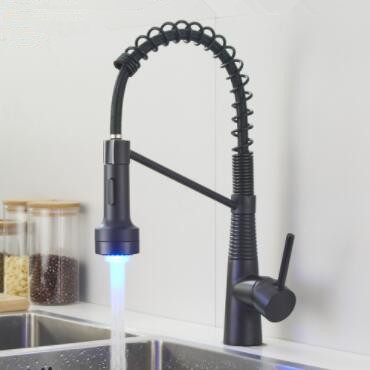 Antique Black Brass Mixer LED SPRING Rotatale Pull Out Kitchen Tap TB0158L - Click Image to Close