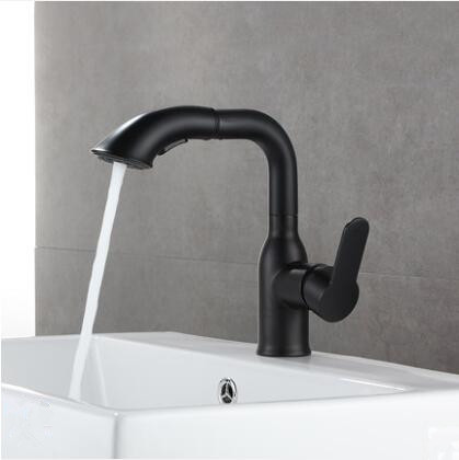 Antique Black Brass Switchable Pull Out Spout Liftable Mixer Bathroom Sink Tap TB0171 - Click Image to Close