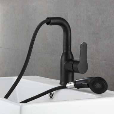 Antique Black Brass Switchable Pull Out Spout Liftable Mixer Bathroom Sink Tap TB0171 - Click Image to Close