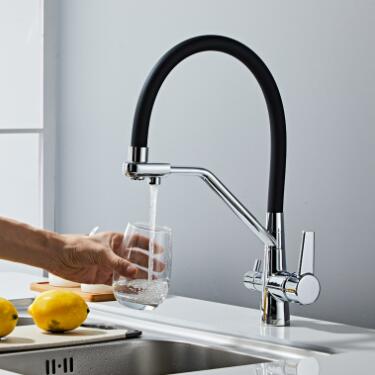 Brass New Designed Chrome & Black Rotatable SPRING Mixer Kitchen Tap TB0182 - Click Image to Close