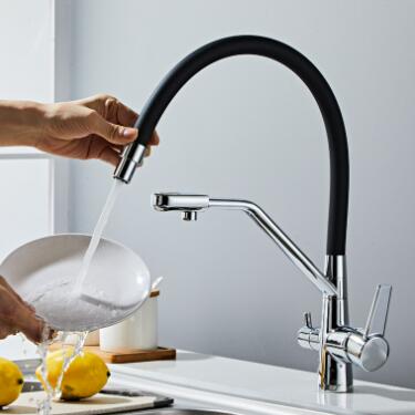 Brass New Designed Chrome & Black Rotatable SPRING Mixer Kitchen Tap TB0182 - Click Image to Close