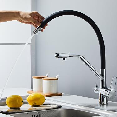 Brass New Designed Chrome & Black Rotatable SPRING Mixer Kitchen Tap TB0182 - Click Image to Close