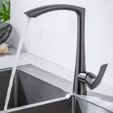 Brass Gun-Grey Single Handle Rotatable Spout Mixer Kitchen Sink Tap TB0188G - Click Image to Close