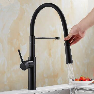 Creative Designed Black Brass Rotatable Pull Out Mixer Kitchen Sink Tap TB0190