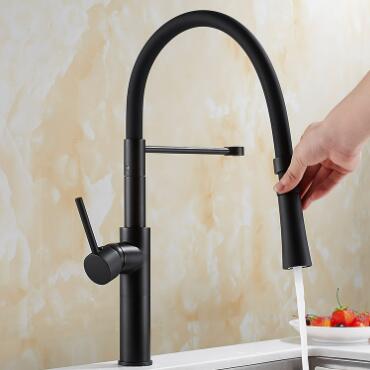 Creative Designed Black Brass Rotatable Pull Out Mixer Kitchen Sink Tap TB0190