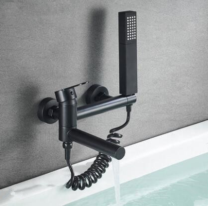 Black Wall Mounted Brass Mixer Bathroom Bathtub Tap With Hand Shower TB0238 - Click Image to Close