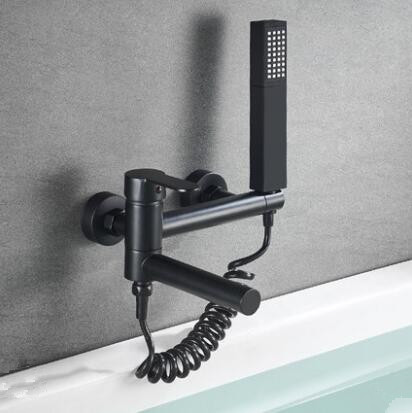 Black Wall Mounted Brass Mixer Bathroom Bathtub Tap With Hand Shower TB0238 - Click Image to Close