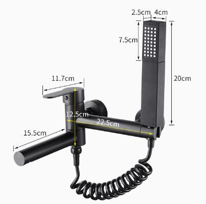 Black Wall Mounted Brass Mixer Bathroom Bathtub Tap With Hand Shower TB0238 - Click Image to Close