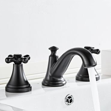 Black Brass Basin Tap Classic Three-pieces Two Handles Bathroom Sink Tap TB0285