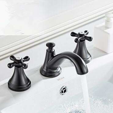 Black Brass Basin Tap Classic Three-pieces Two Handles Bathroom Sink Tap TB0285