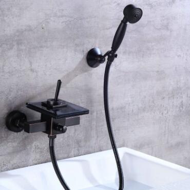 Antique Bathtub Tap Bathroom Black Bronze Brass Waterfall Tap with Glass Spout TB0310G - Click Image to Close