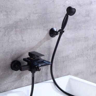 Antique Bathtub Tap Bathroom Black Bronze Brass Waterfall Tap with Hand Shower TB0380