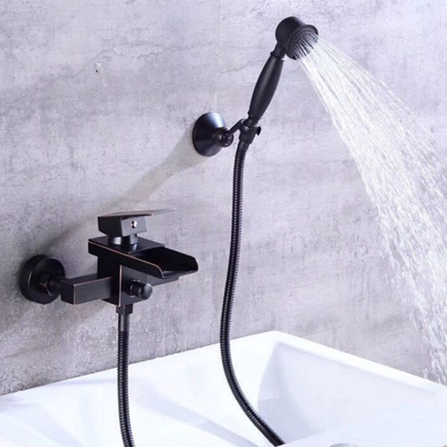 Black Bronze Brass Waterfall Bathroom Bathtub Tap With Hand Shower TB0390 - Click Image to Close