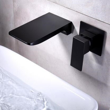 Concealed Black Wall Mounted Hot-Melt Waterfall Mixer Bathroom Sink Tap TB0539 - Click Image to Close