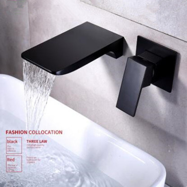 Concealed Black Wall Mounted Hot-Melt Waterfall Mixer Bathroom Sink Tap TB0539