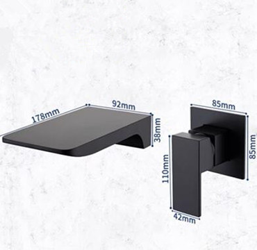 Concealed Black Wall Mounted Hot-Melt Waterfall Mixer Bathroom Sink Tap TB0539