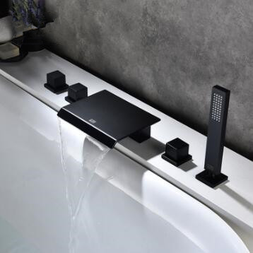 Black Brass Bathroom Five-pieces Waterfall Anti-corrosive Bathtub Tap TB0858 - Click Image to Close