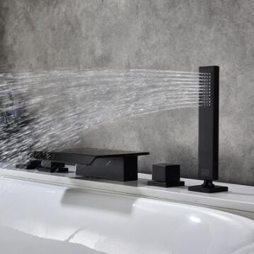 Black Brass Bathroom Five-pieces Waterfall Anti-corrosive Bathtub Tap TB0858 - Click Image to Close