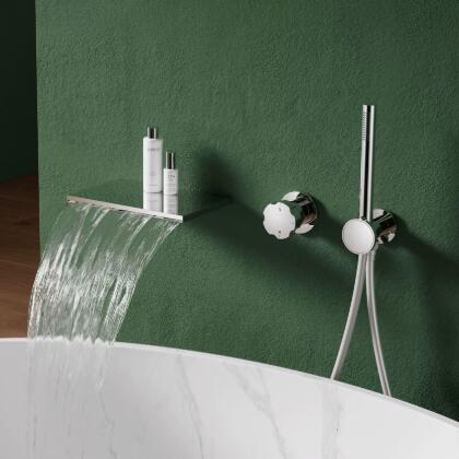 Chrome Plated Bathtub Waterfall Shower Head Concealed Tap All Copper Embedded High Flow Handheld Set TB1060