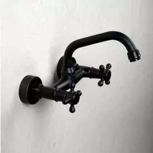 Antique Black Brass Bronze Wall Mounted Mixer Bathroom Sink Tap TB109W - Click Image to Close
