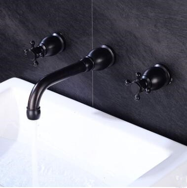 Antique Black Bronze Brass Wall Mounted Bathroom Sink Tap TB1808