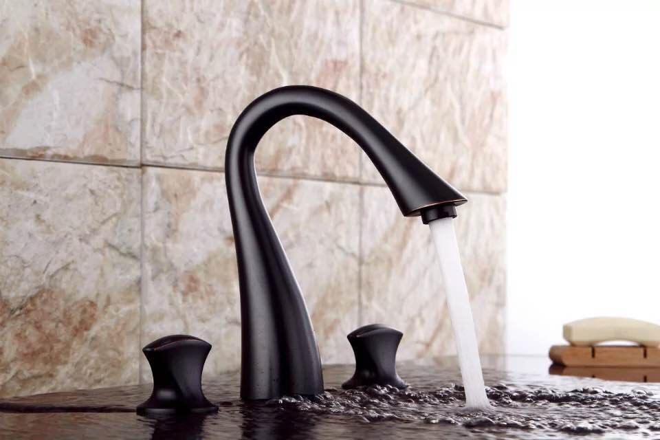 Art Designed Black Brass Bronze Three-pieces Waterfall Bathroom Sink Taps TB180S - Click Image to Close