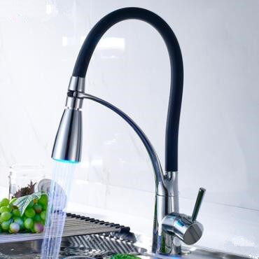 Brass Pull Out LED SPRING Kitchen Mixer Sink Tap TB243P - Click Image to Close