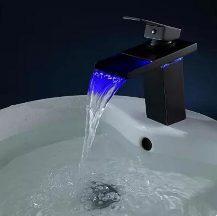 New Black Bronze Brass Temperature Control LED Bathroom Sink Tap TB268L - Click Image to Close
