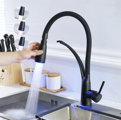 Brass Dull Polished Black Pull Out LED SPRING Kitchen Mixer Sink Tap TB268P - Click Image to Close