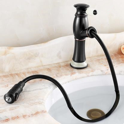 Antique Black Bronze Brass Pull Out Single Hole Bathroom Sink Tap TB298C - Click Image to Close