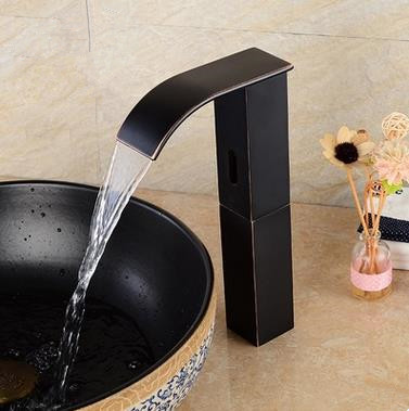 Antique Brass Black Bronze Automatic Single Cold Free Hands Bathroom Sink Tap TB320T - Click Image to Close