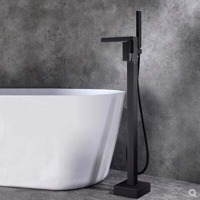 Black Brass Free Standing Waterfall Bathroom Tub Tap With Hand Shower Bathtub Tap TBS0370 - Click Image to Close