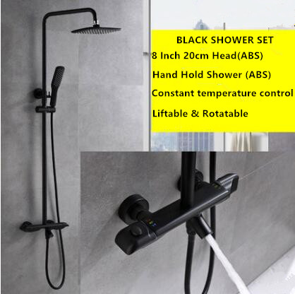 Thermostatic Matte Black Bronze Brass 8 Inch Rainfall Rotatable Shower Set TBS1580