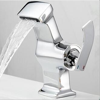 Basin Tap Chrome Finished Brass Watefall Bathroom Sink Tap TC0130 - Click Image to Close