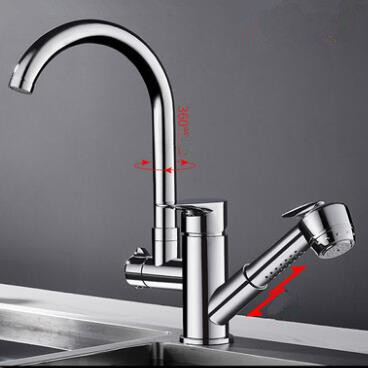 Kitchen Tap Brass Chrome Finished Pull Out Rotatable Kitchen Sink Tap TC0139