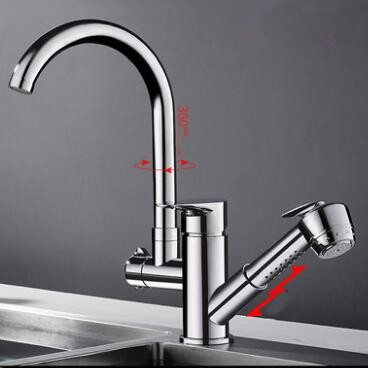 Kitchen Tap Brass Chrome Finished Pull Out Rotatable Kitchen Sink Tap TC0139 - Click Image to Close