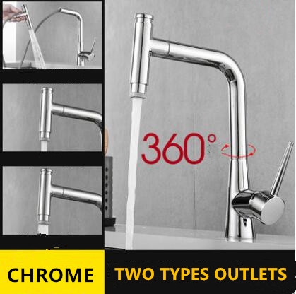Kitchen Pull Out Chrome Finished Brass Rotatable Mixer Kitchen Sink Tap TC0179