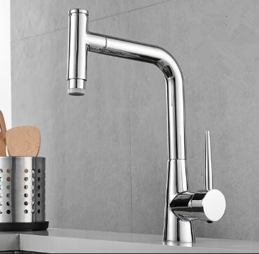 Kitchen Pull Out Chrome Finished Brass Rotatable Mixer Kitchen Sink Tap TC0179 - Click Image to Close