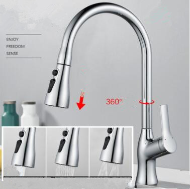 Bright Chrome Brass Rotatable Retractable Head Pull Out Kitchen Tap TC0199P - Click Image to Close