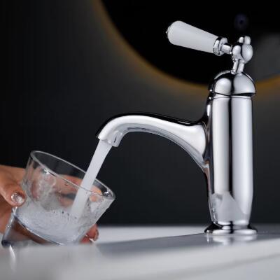 British-Style Premium Creative Tap With Ceramic Handles For Sink Basin, All Brass Cold And Hot Water Tap TC0227 - Click Image to Close